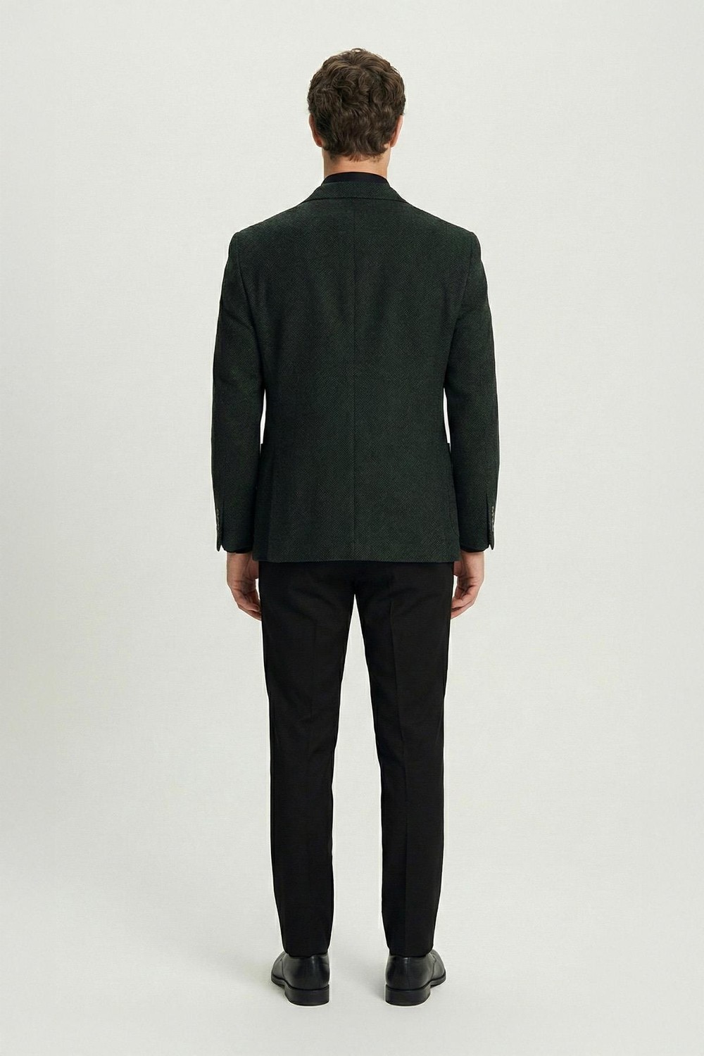 Erkek Yeşil Dar Kesim Slim Fit Yünlü Dokuma Torba Cep Mono Yaka 4 Drop Ceket