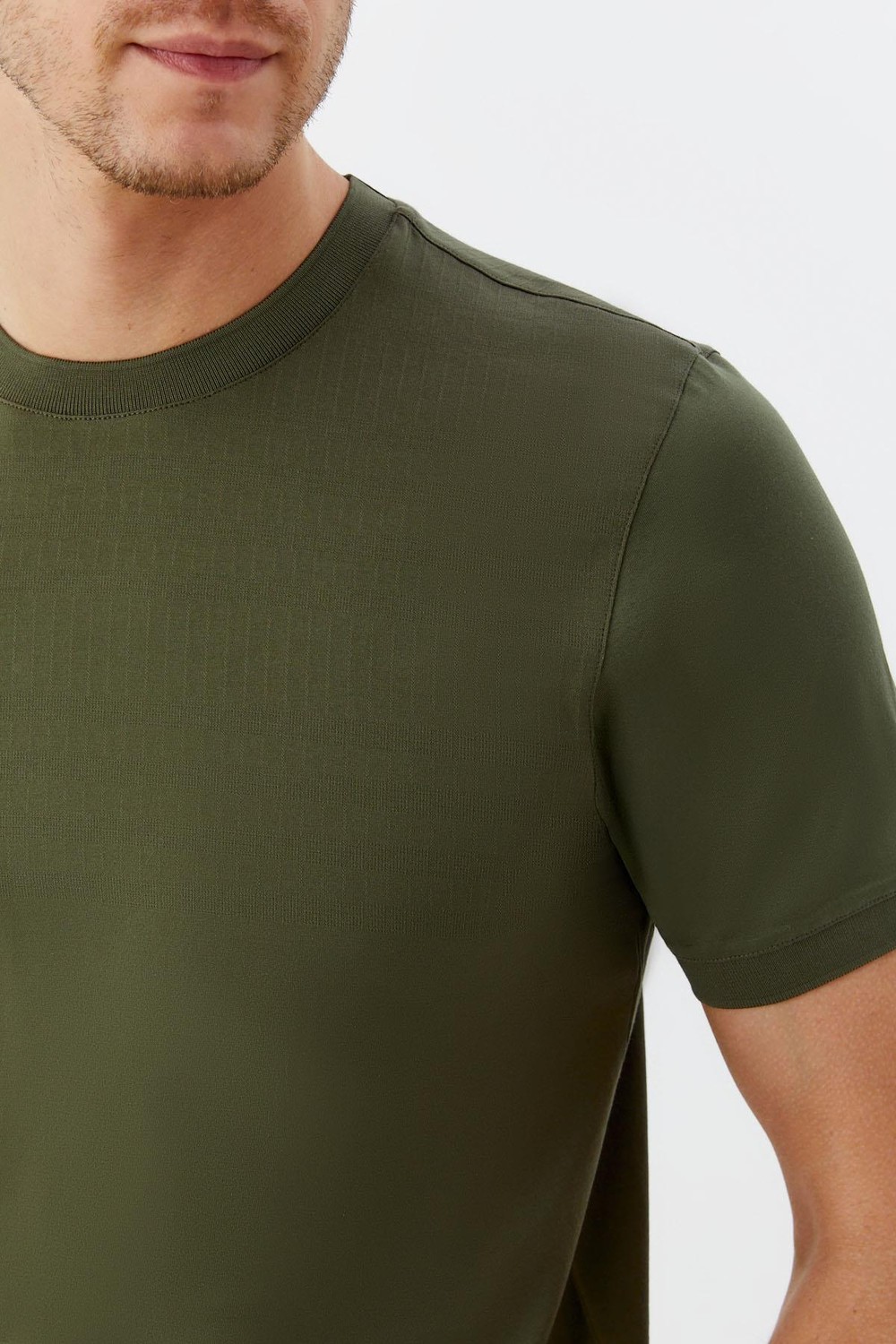 Haki %100 Pamuk Regular Fit Desenli Bisiklet Yaka T-shirt