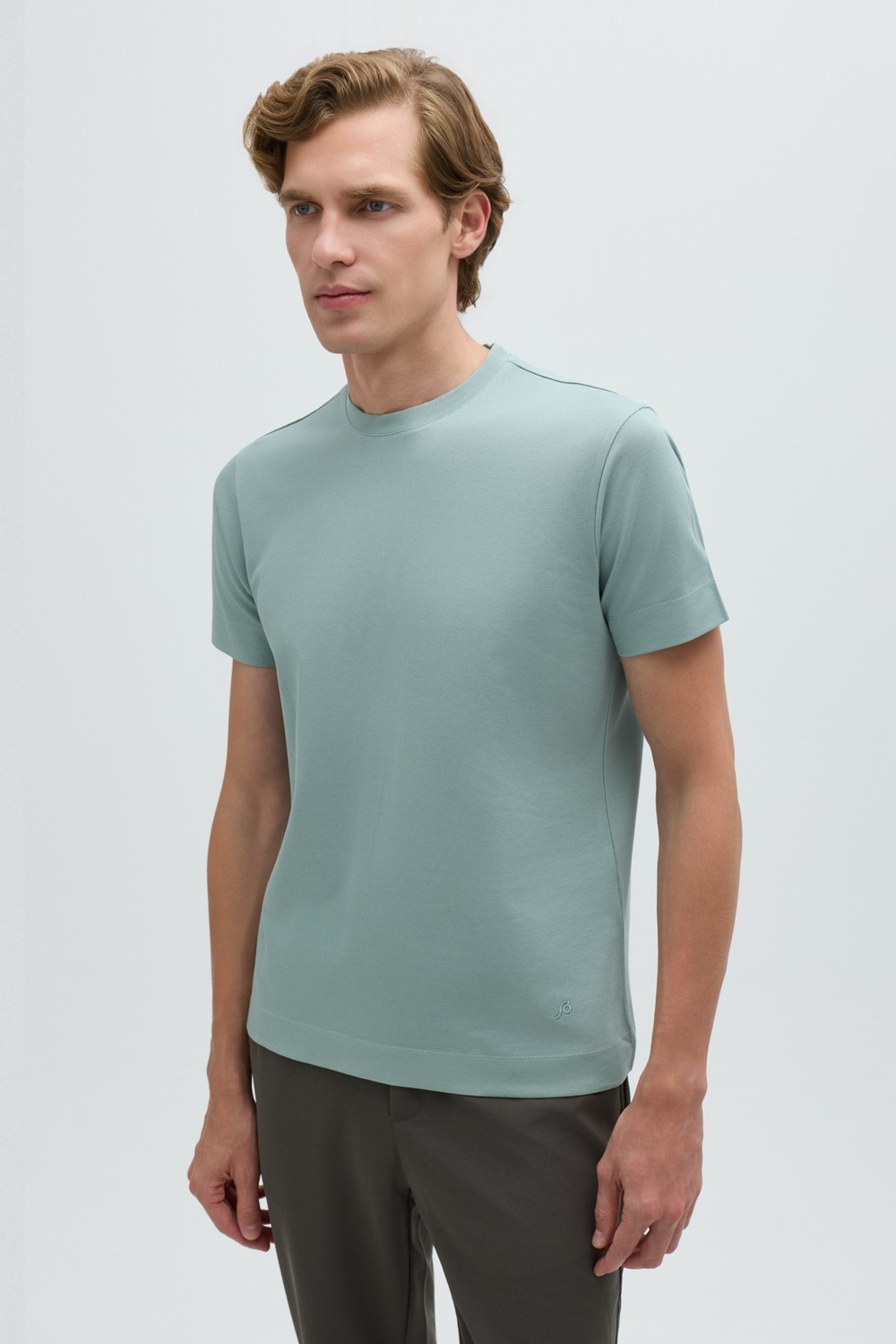Erkek Açık Yeşil Normal Kesim Regular Fit %100 Pamuk Dokuma Bisiklet Yaka Basic T-Shirt