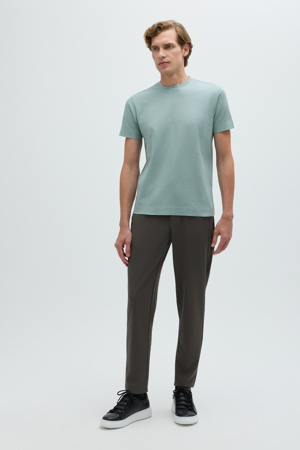 Erkek Açık Yeşil Normal Kesim Regular Fit %100 Pamuk Dokuma Bisiklet Yaka Basic T-Shirt