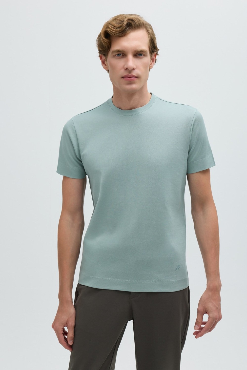 Erkek Açık Yeşil Normal Kesim Regular Fit %100 Pamuk Dokuma Bisiklet Yaka Basic T-Shirt
