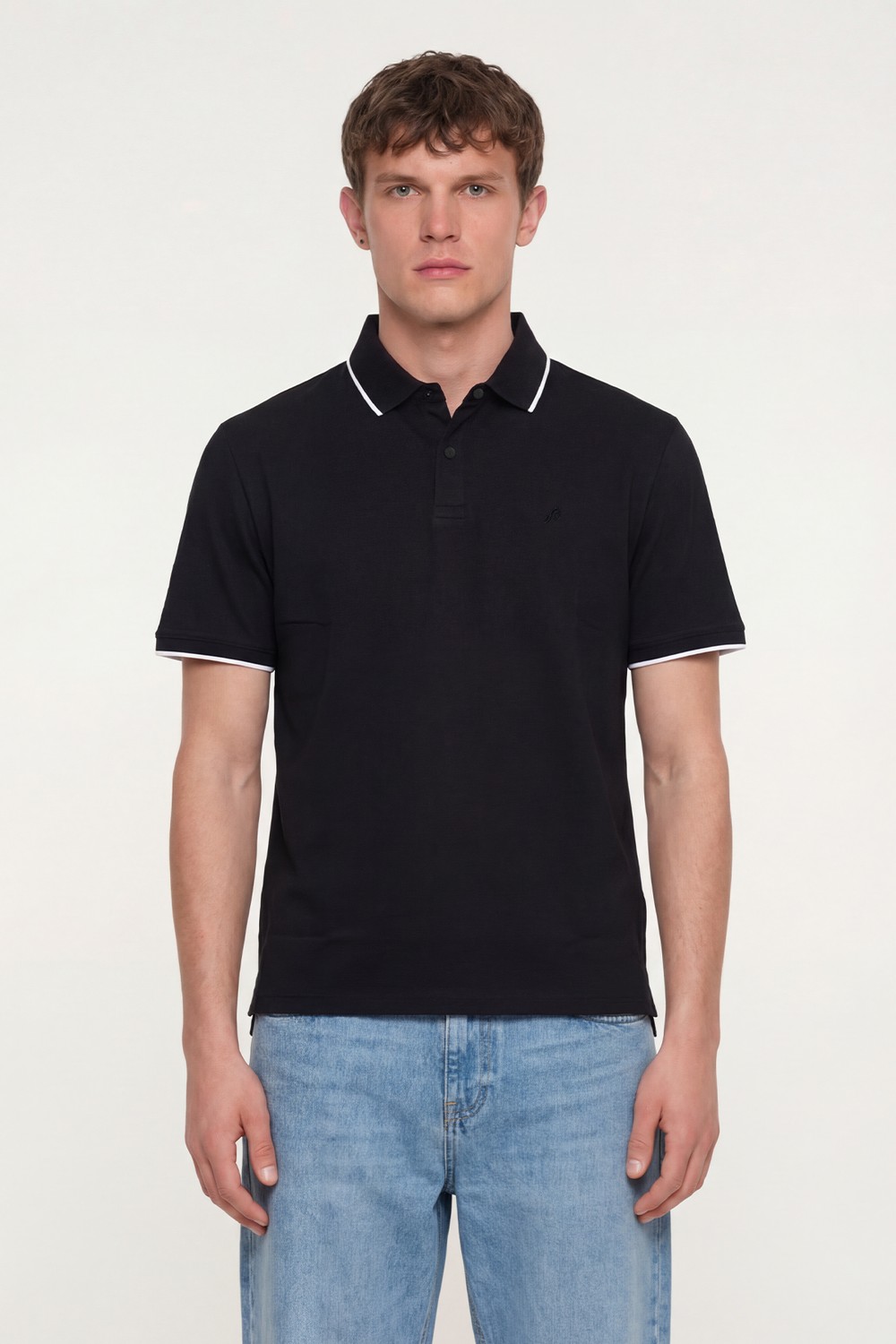 Erkek Siyah Normal Kesim Regular Fit %100 Pamuk Düğmeli Polo Yaka Tişört