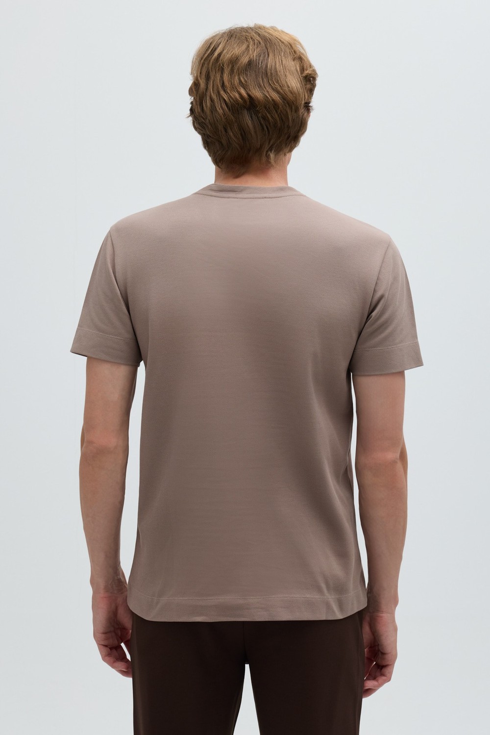 Erkek Taba Normal Kesim Regular Fit %100 Pamuk Dokuma Bisiklet Yaka Basic T-Shirt