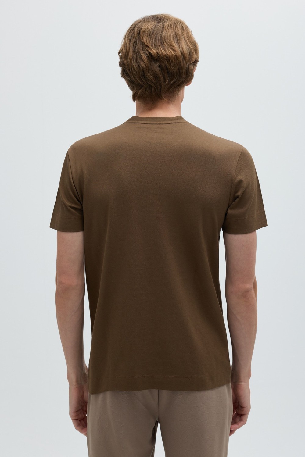 Erkek Vizon Normal Kesim Regular Fit %100 Pamuk Dokuma Bisiklet Yaka Basic T-Shirt