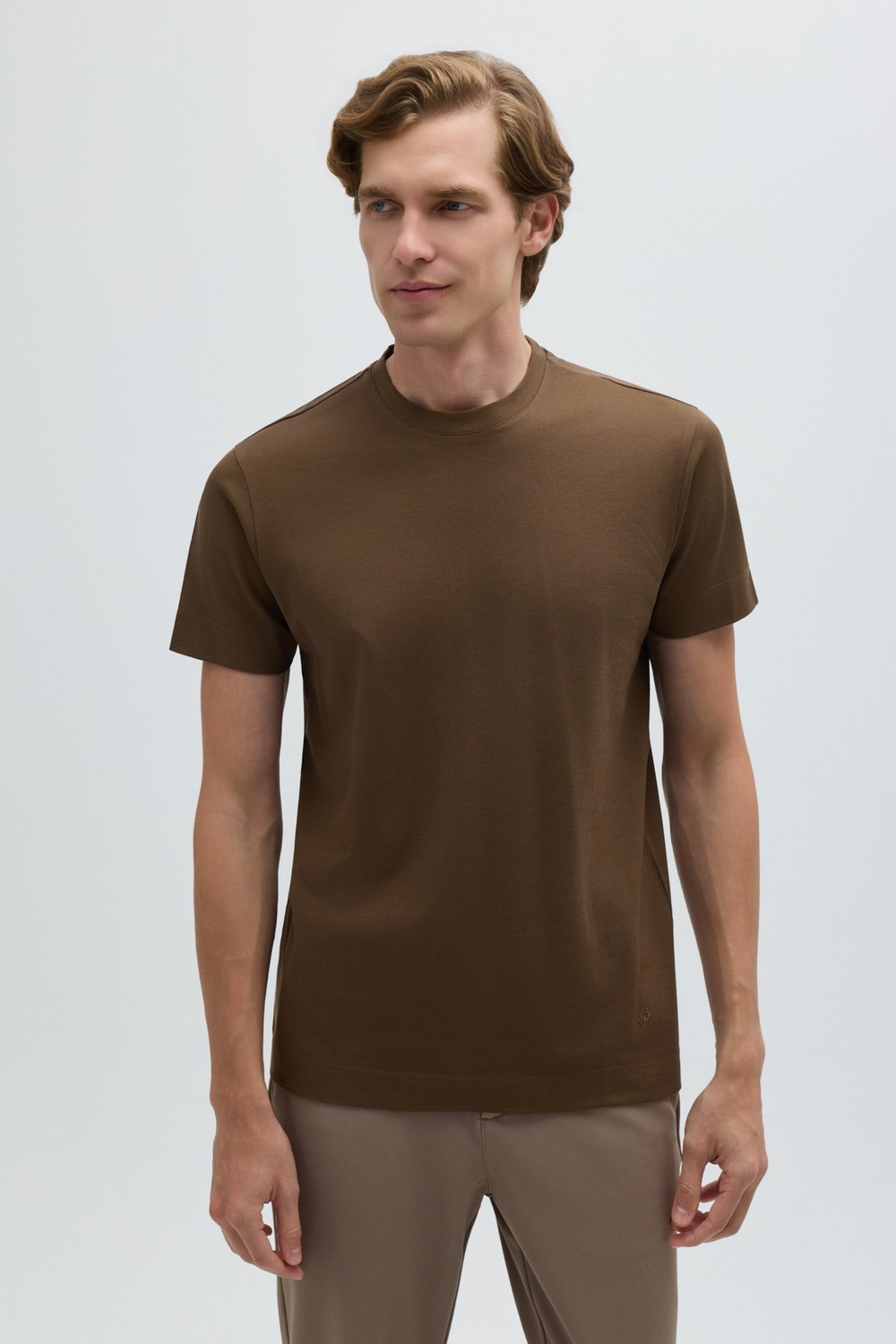 Erkek Vizon Normal Kesim Regular Fit %100 Pamuk Dokuma Bisiklet Yaka Basic T-Shirt