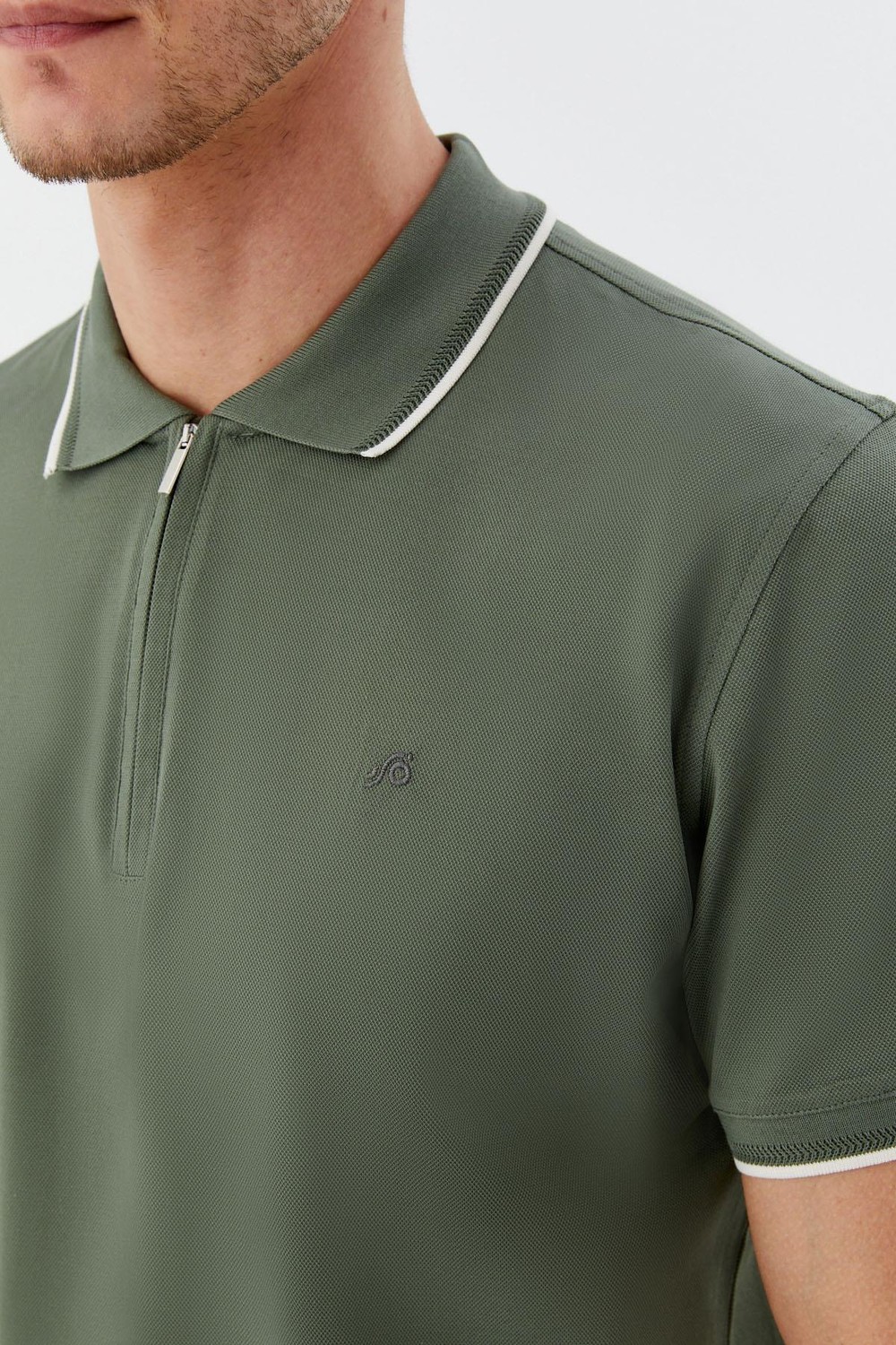 Yeşil Regular Fit %100 Pamuk Fermuarlı Polo Yaka T-shirt