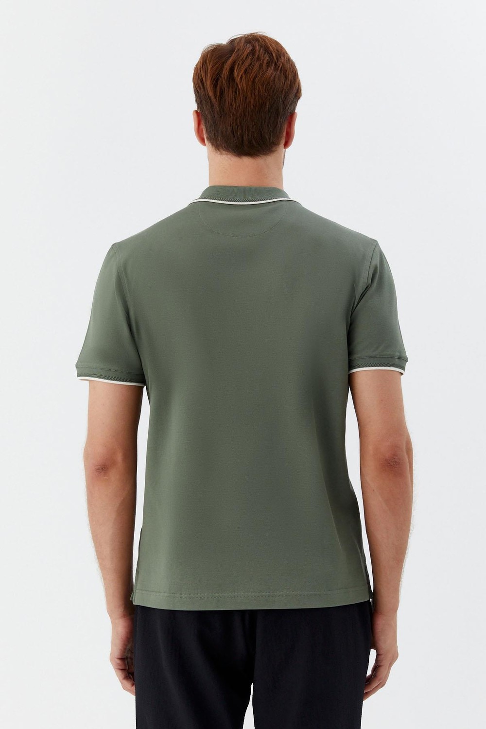 Yeşil Regular Fit %100 Pamuk Fermuarlı Polo Yaka T-shirt
