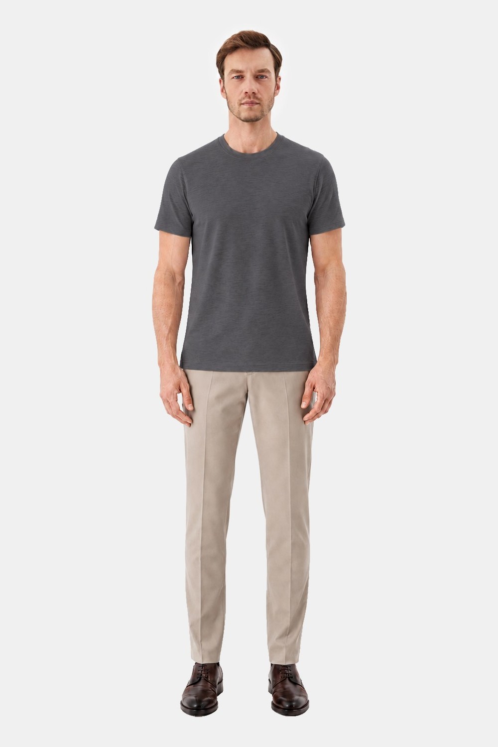 Füme %100 Pamuk Bisiklet Yaka Düz Renk Basic T-Shirt