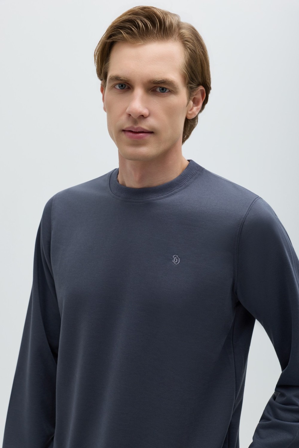 Füme Bisiklet Yaka Basic Erkek Sweatshirt
