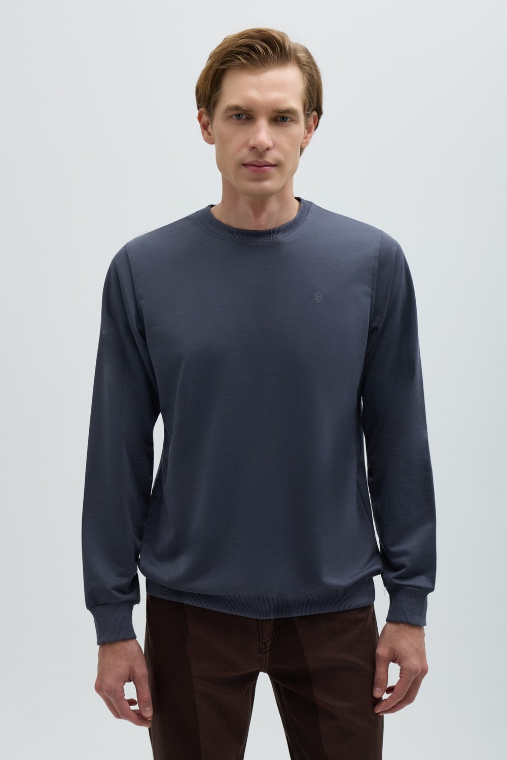 Füme Bisiklet Yaka Basic Erkek Sweatshirt