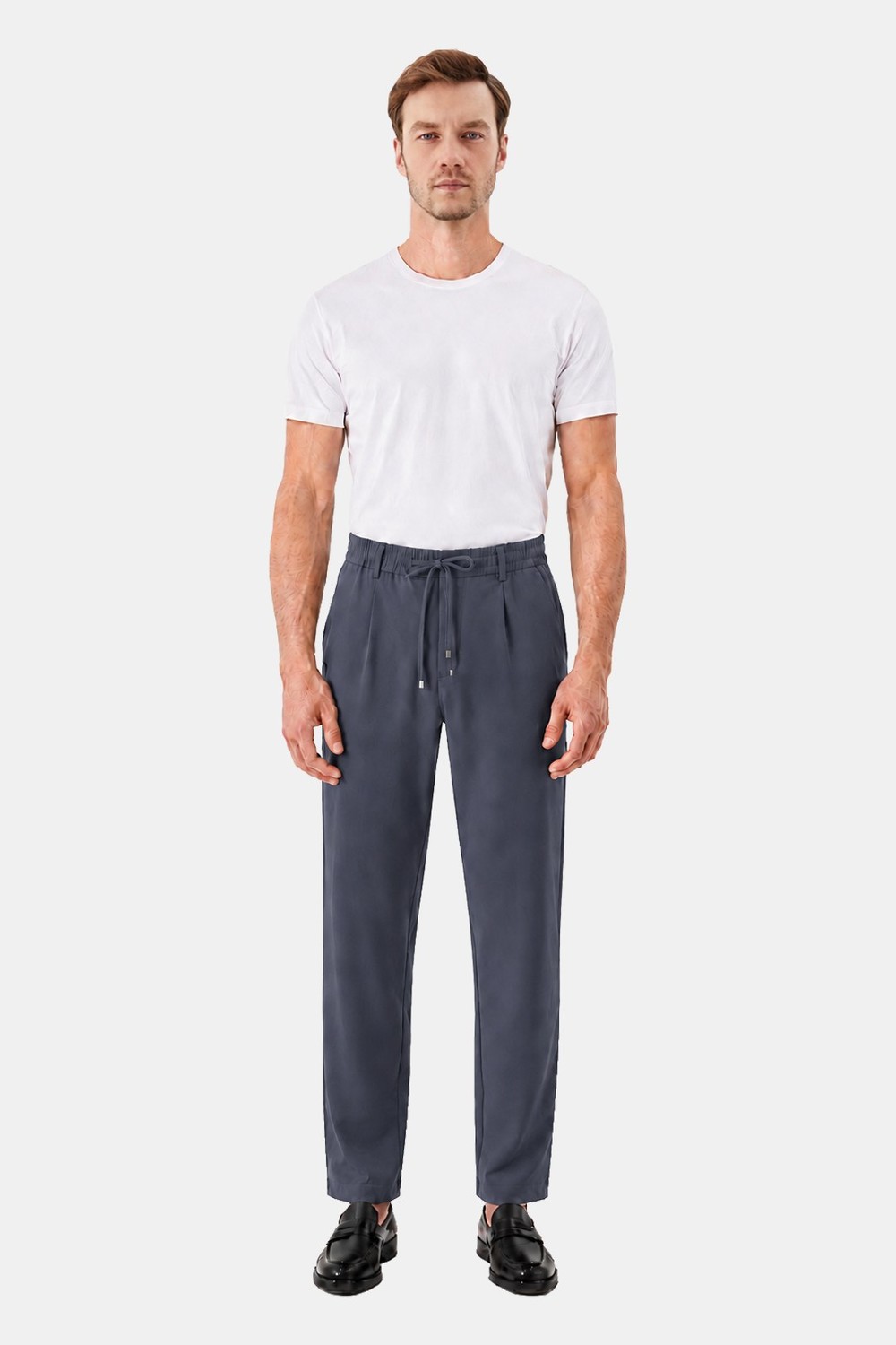 Füme Dokulu Arka Lastikli Köprü Kemerli Bağcıklı Slim Fit Jogger Pantolon