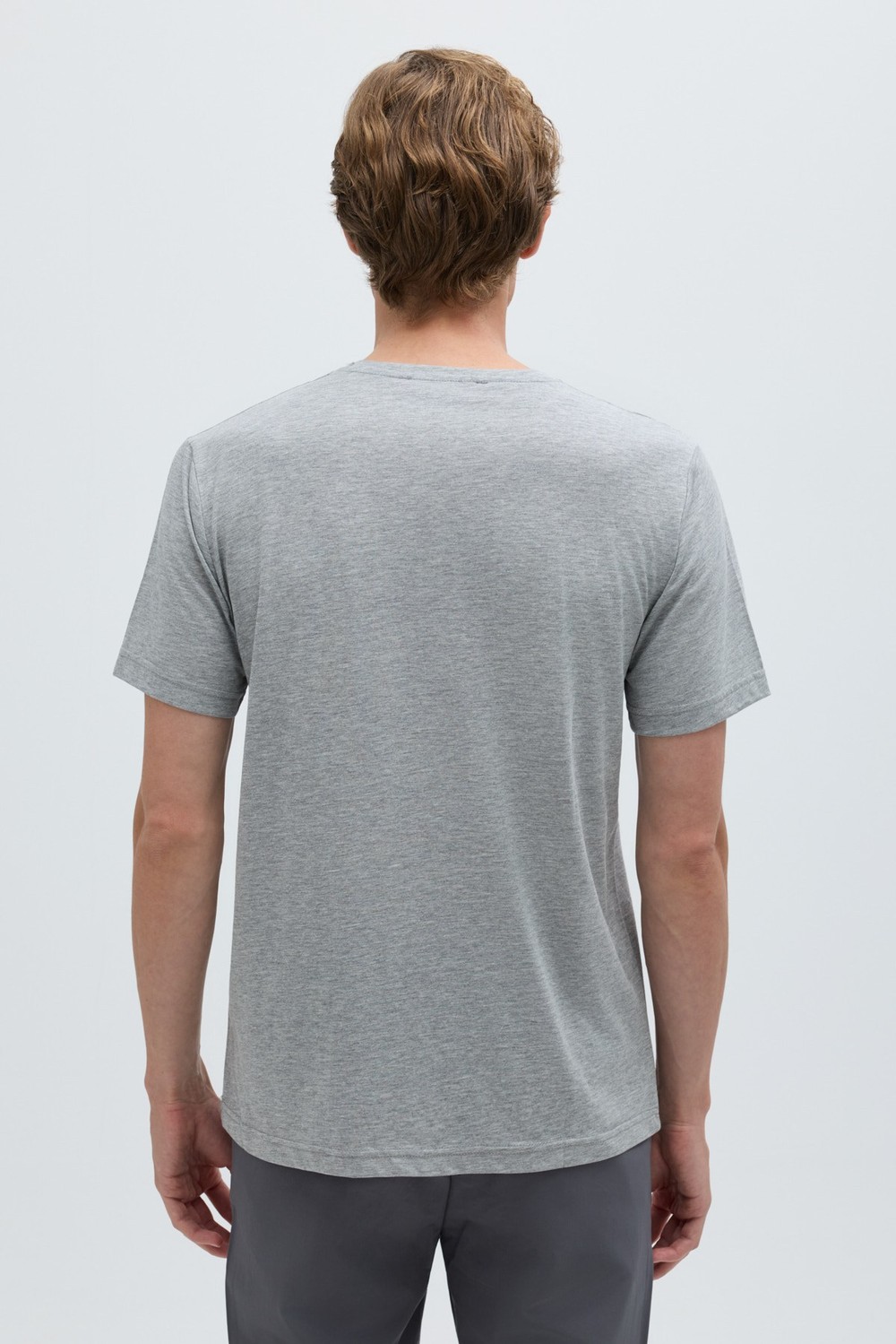 Gri %100 Pamuk Bisiklet Yaka Düz Renk Basic T-Shirt