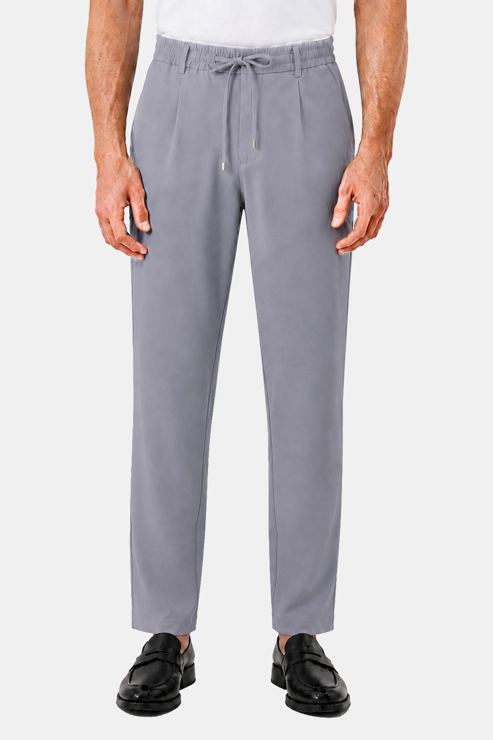 Gri Dokulu Arka Lastikli Köprü Kemerli Bağcıklı Slim Fit Jogger Pantolon