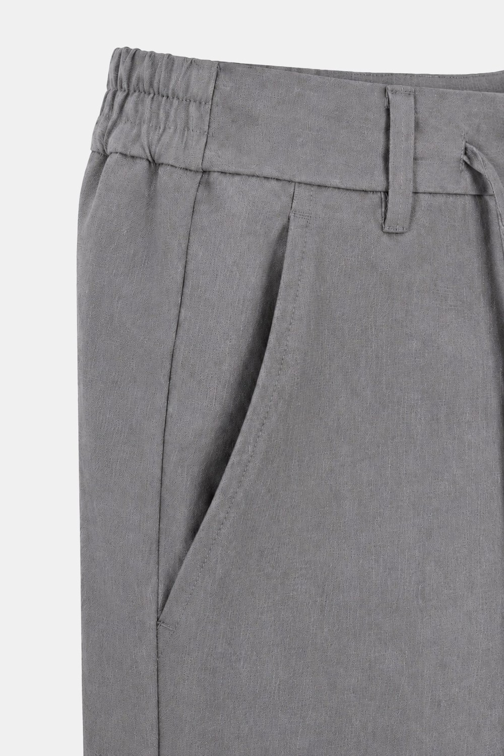 Gri Keten Görünümlü Arka Lastikli Köprü Kemerli Bağcıklı Regular Fit Jogger Pantolon