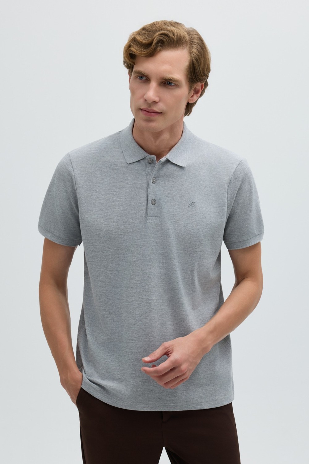 Gri Melanj %100 Pamuk Regular Fit Klasik Polo Yaka T-shirt
