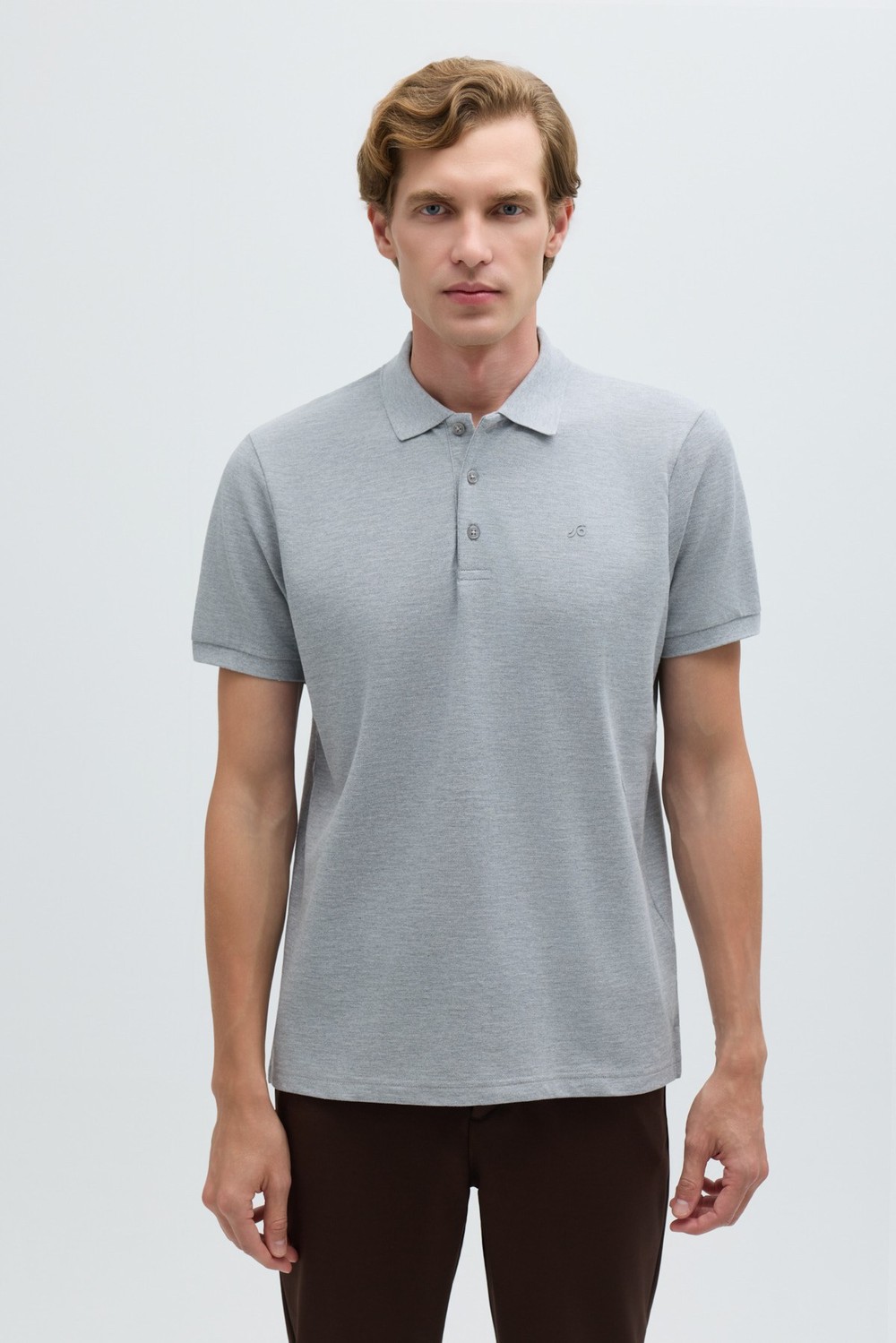 Gri Melanj %100 Pamuk Regular Fit Klasik Polo Yaka T-shirt