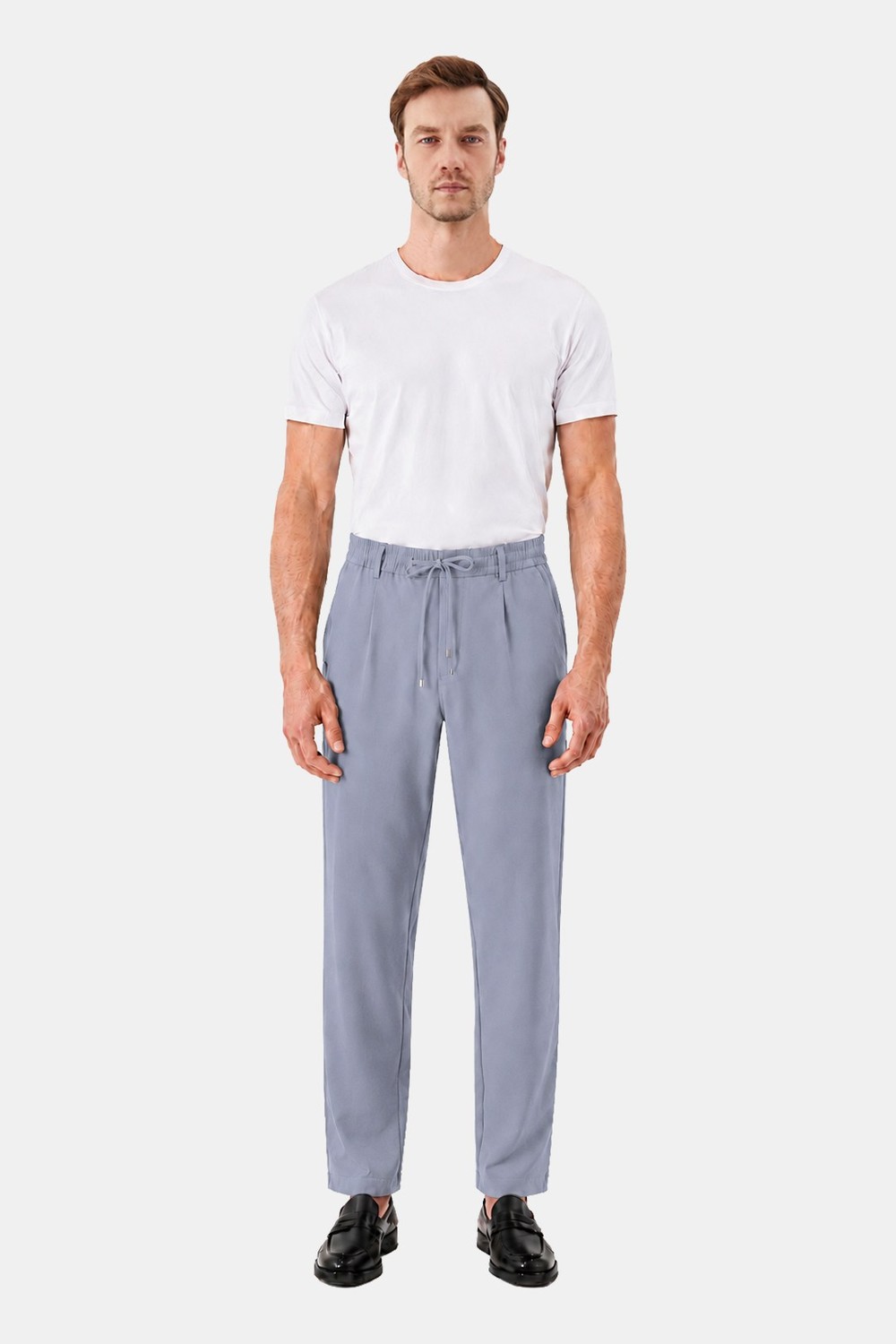 Gri Dokulu Arka Lastikli Köprü Kemerli Bağcıklı Slim Fit Jogger Pantolon