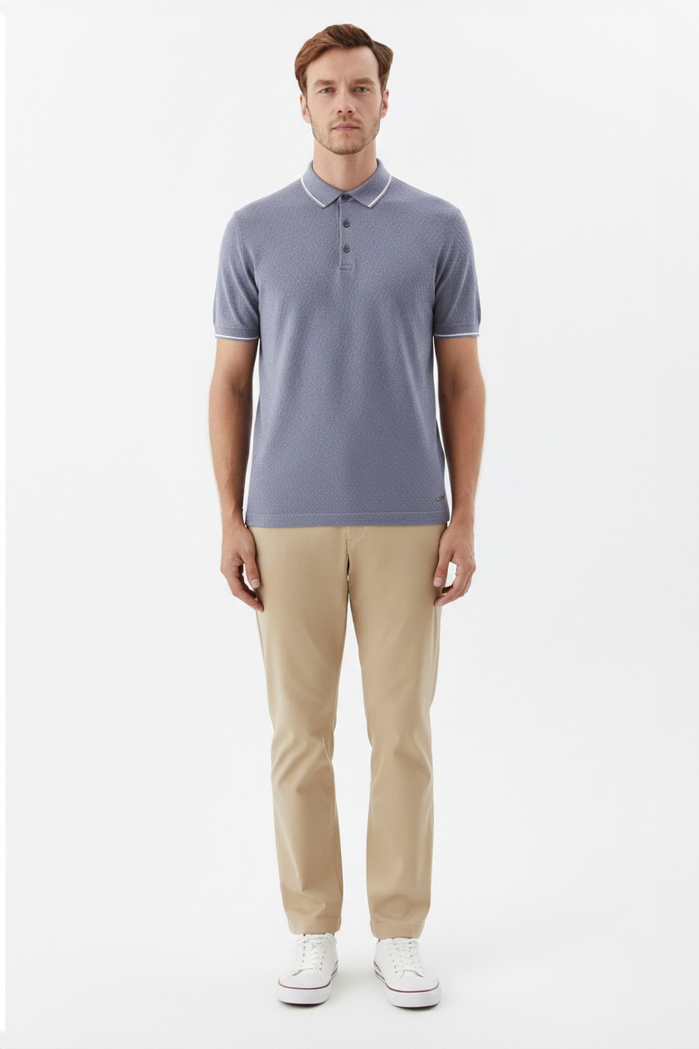 Gri Slim Fit %100 Pamuk Jakarlı Polo Yaka Triko T-shirt