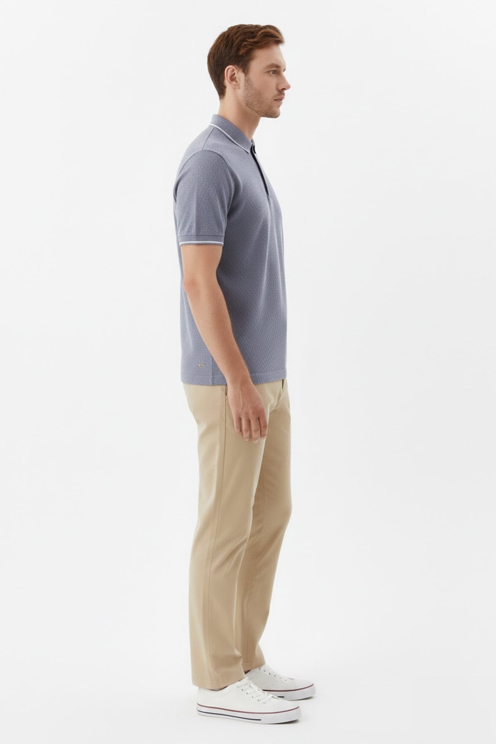 Gri Slim Fit %100 Pamuk Jakarlı Polo Yaka Triko T-shirt