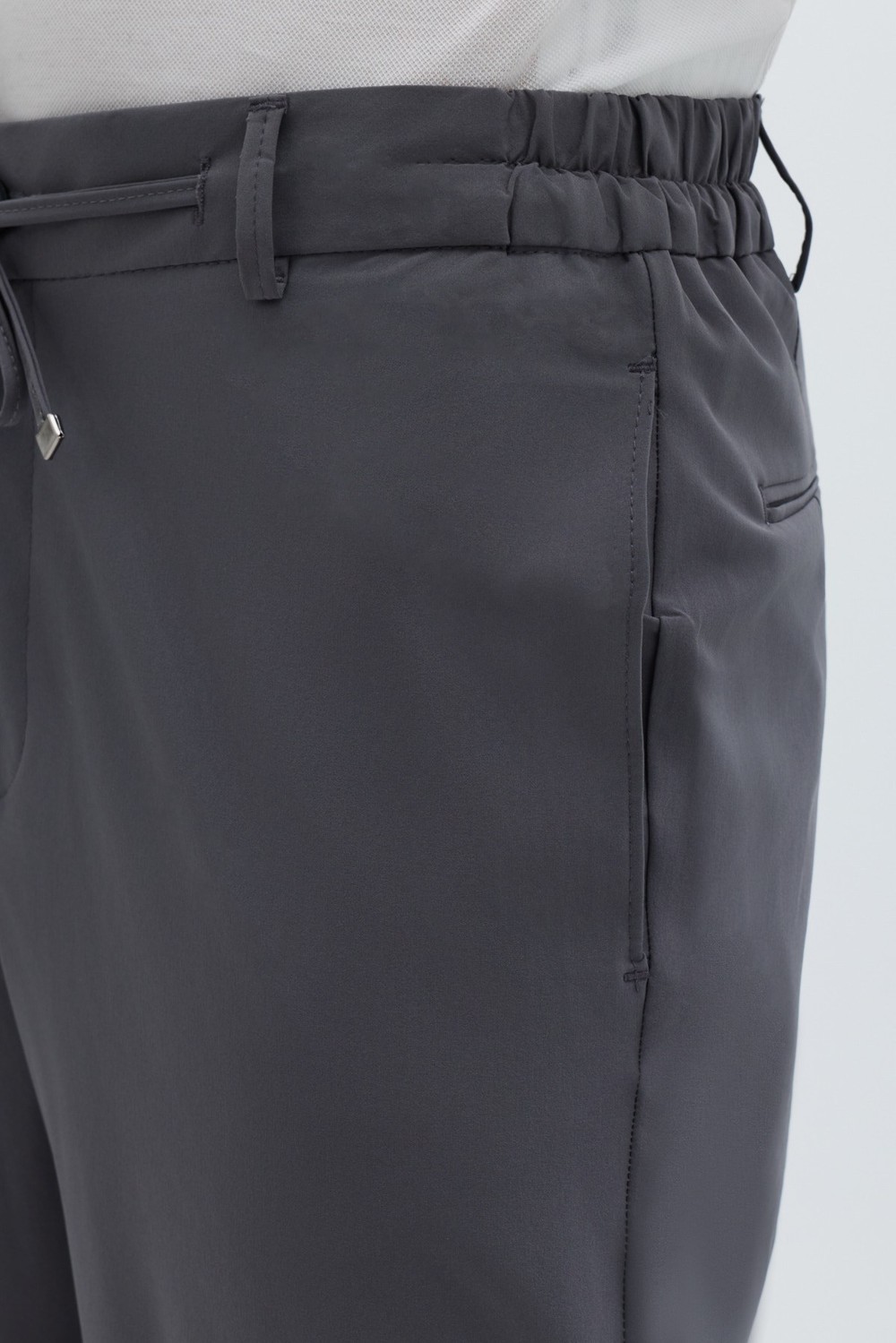 Gri Slim Fit Bel Bağcıklı Paraşüt Pantolon