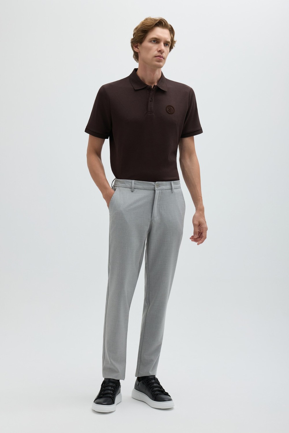 Gri Yanı Lastikli Köprülü Kemerli Slim Fit Jogger Pantolon