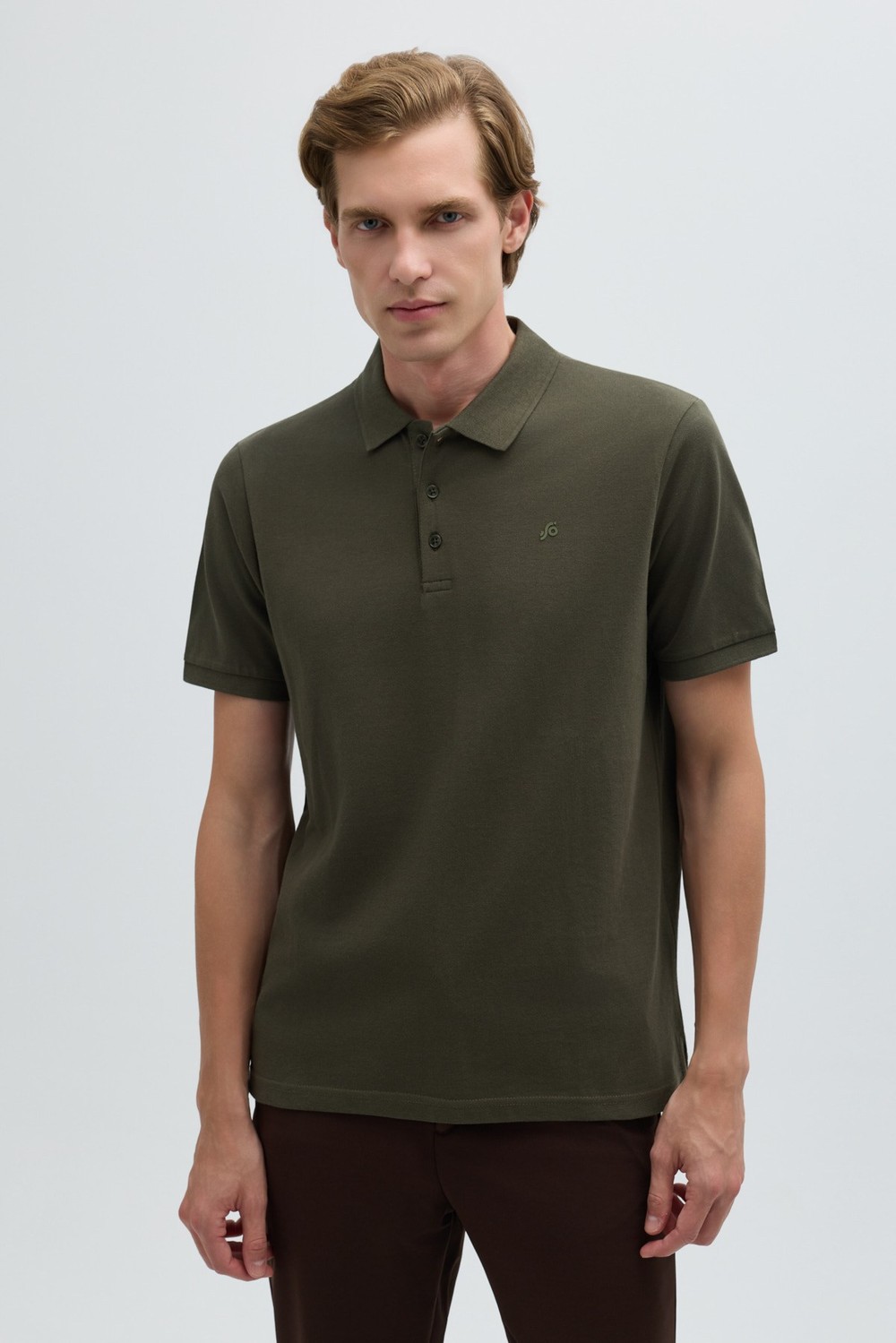 Haki %100 Pamuk Regular Fit Klasik Polo Yaka T-shirt