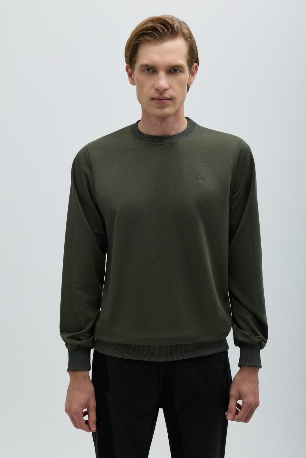 Haki Bisiklet Yaka Basic Erkek Sweatshirt