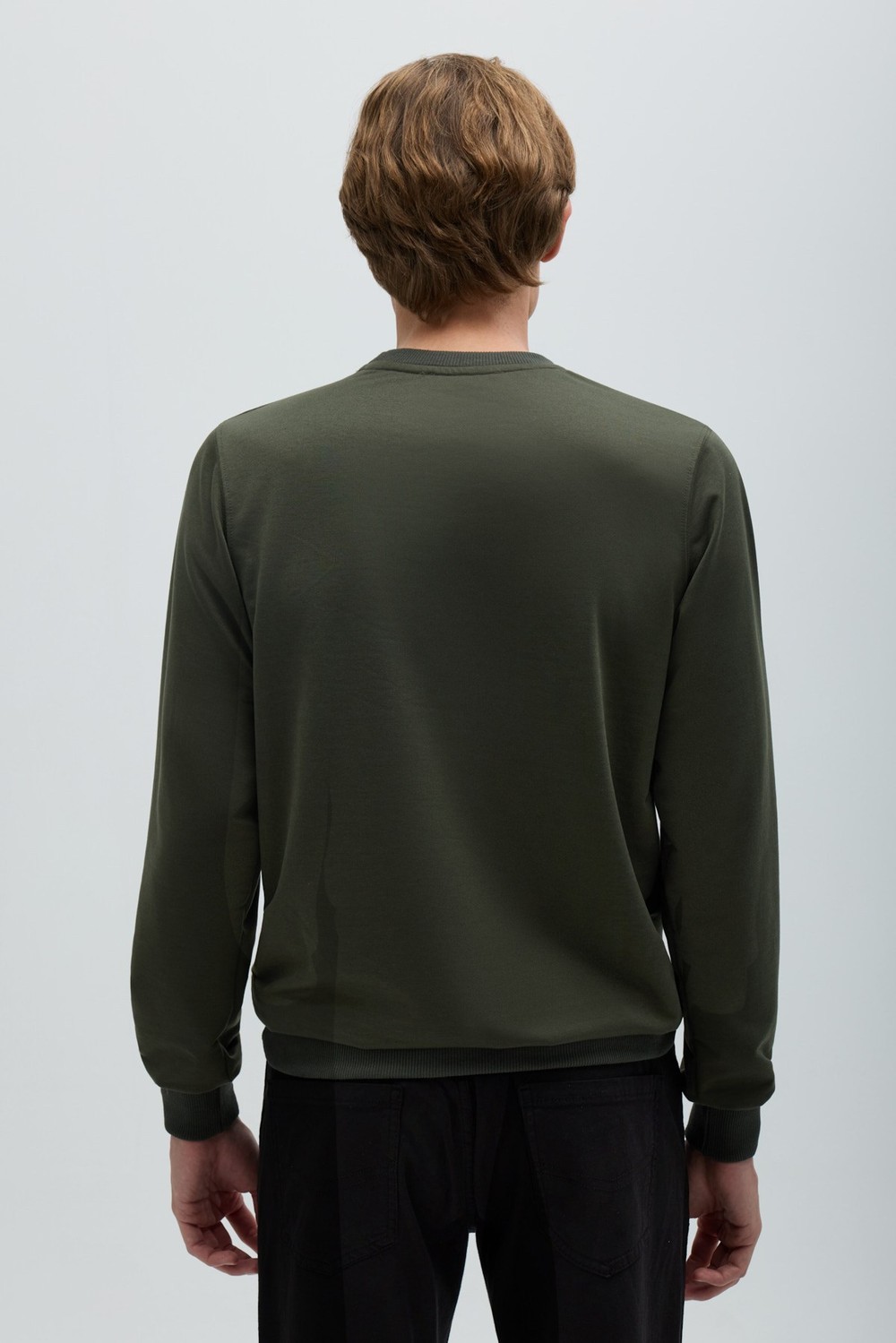 Haki Bisiklet Yaka Basic Erkek Sweatshirt