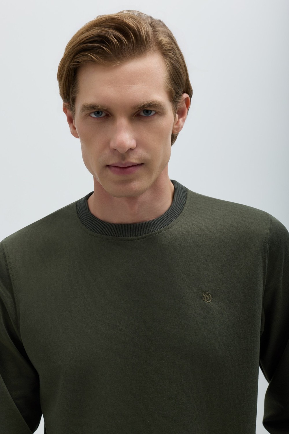 Haki Bisiklet Yaka Basic Erkek Sweatshirt