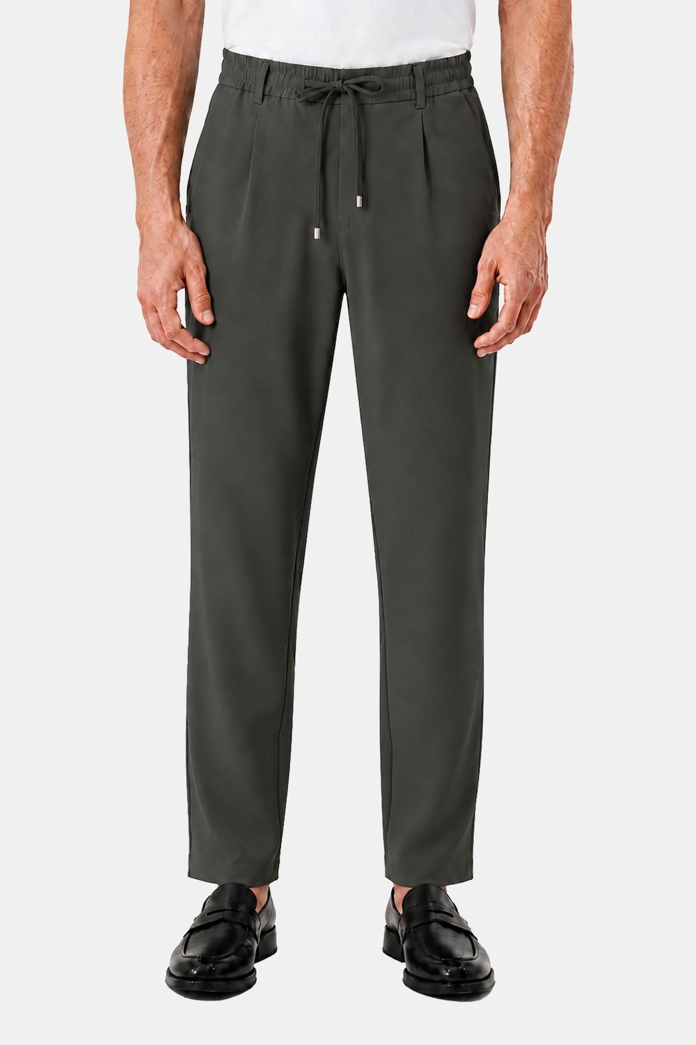 Haki Dokulu Arka Lastikli Köprü Kemerli Bağcıklı Slim Fit Jogger Pantolon
