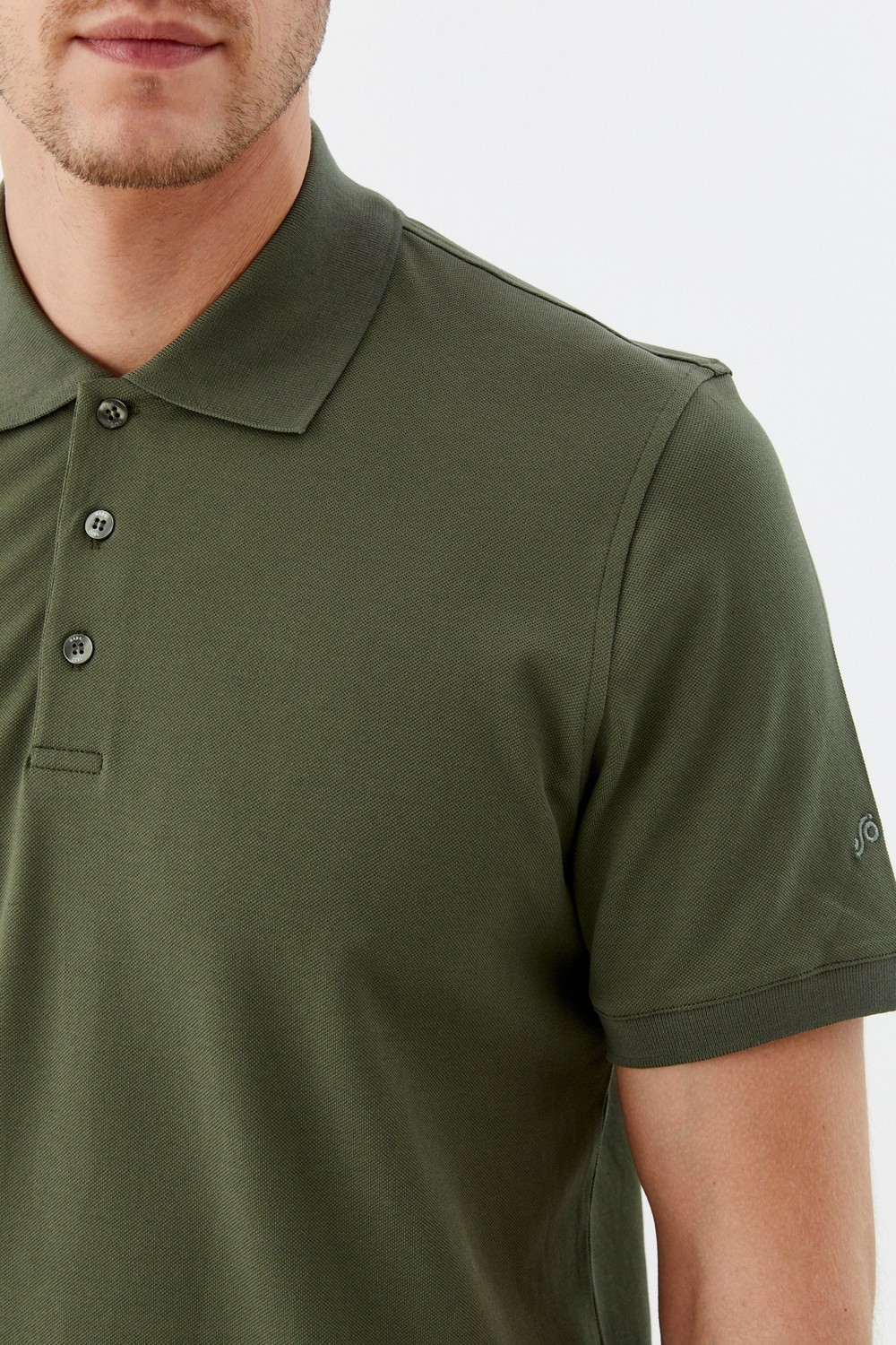 Haki Pamuklu Slim Fit Kısa Kollu Polo Yaka T-shirt