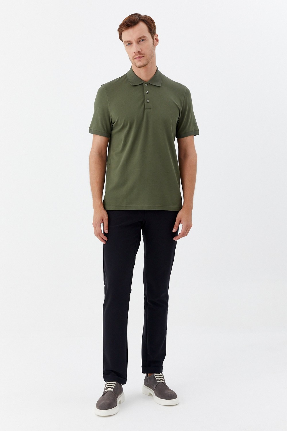 Haki Pamuklu Slim Fit Kısa Kollu Polo Yaka T-shirt