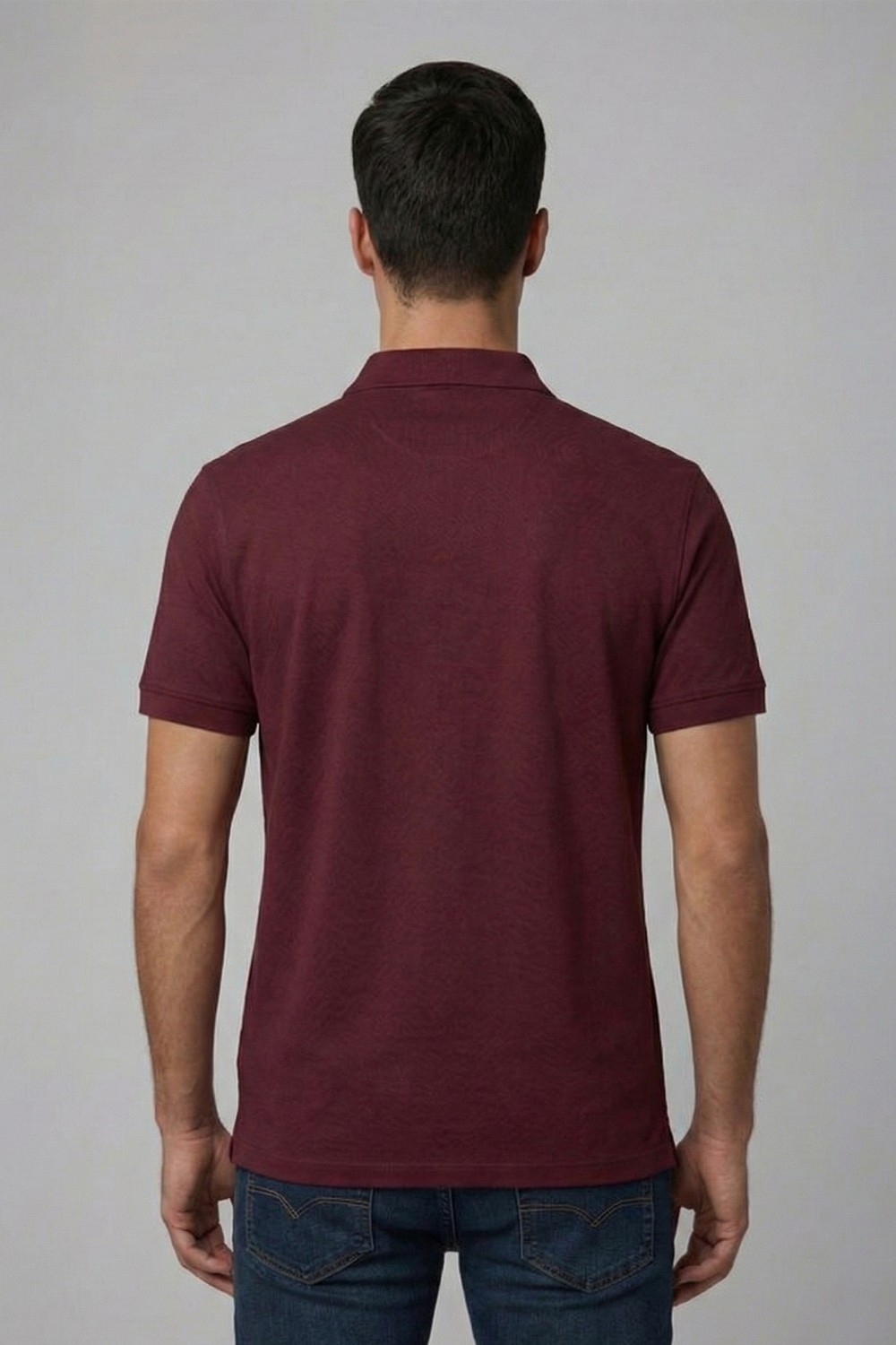 Bordo %100 Yün Regular Fit Jakar Desenli Polo Yaka T-shirt