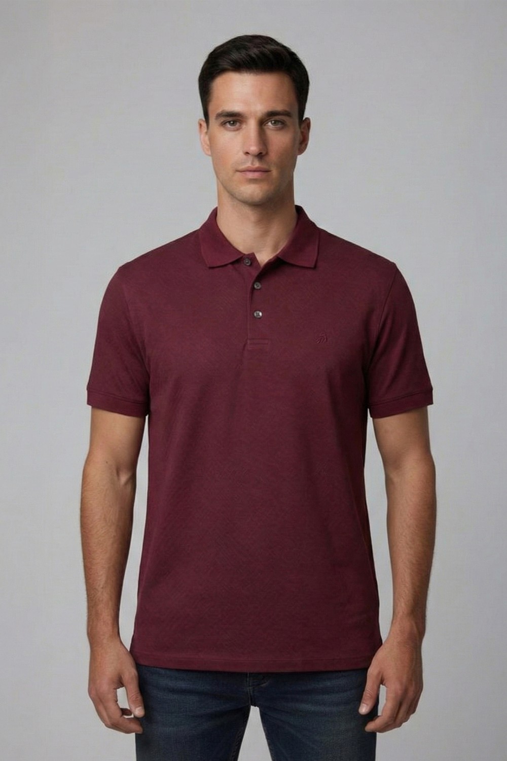 Bordo %100 Yün Regular Fit Jakar Desenli Polo Yaka T-shirt