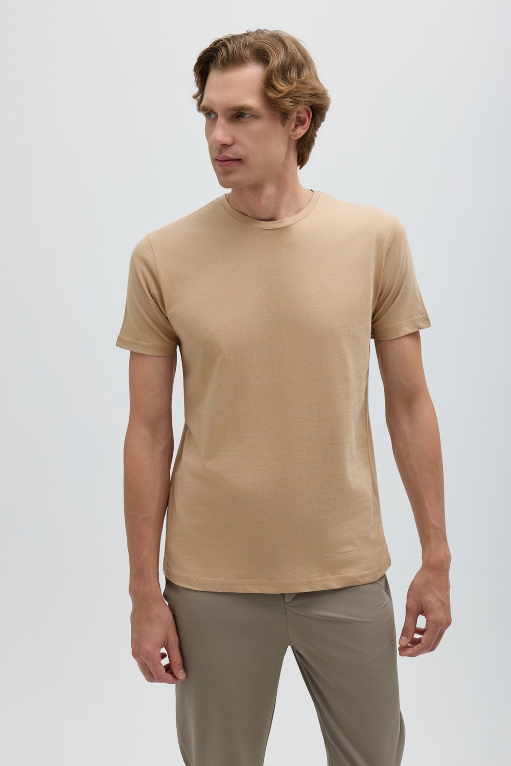 Kahve %100 Pamuk Bisiklet Yaka Düz Renk Basic T-Shirt