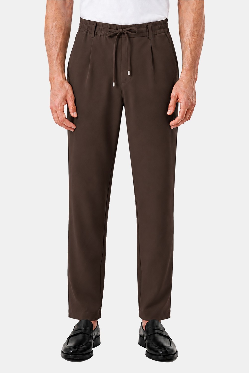 Kahve Dokulu Arka Lastikli Köprü Kemerli Bağcıklı Slim Fit Jogger Pantolon