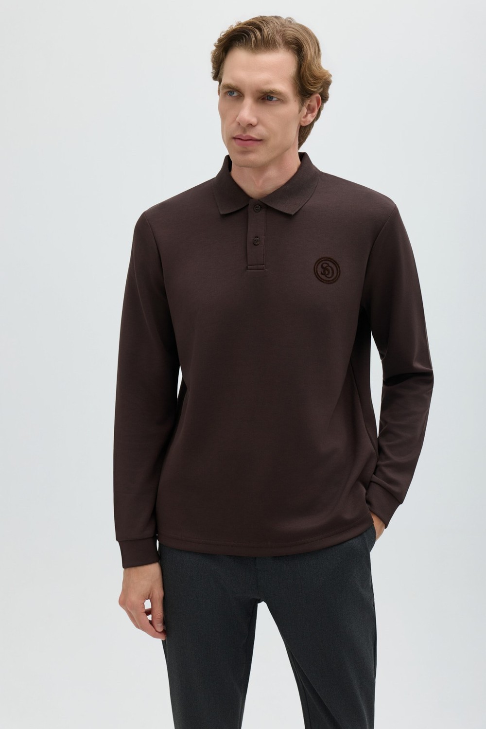 Kahverengi Regular Fit Polo Yaka Erkek Sweatshirt