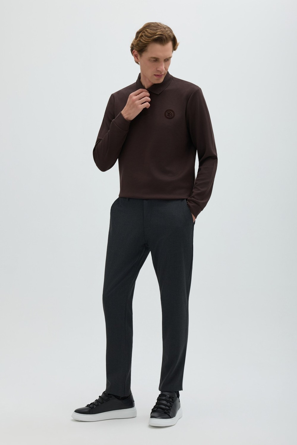 Kahverengi Regular Fit Polo Yaka Erkek Sweatshirt