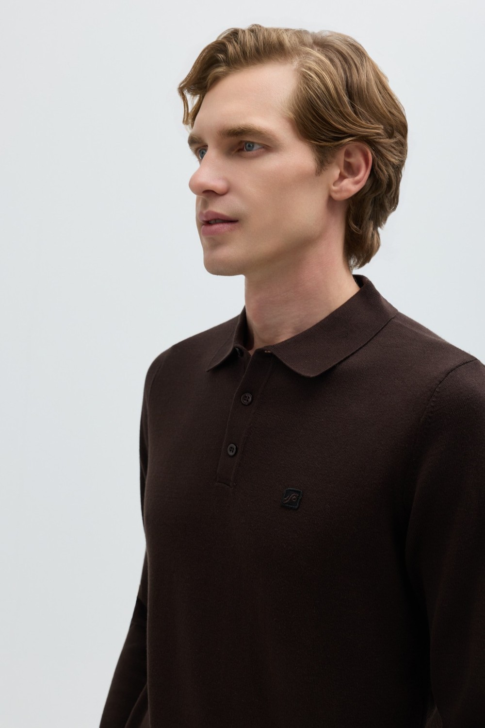 Kahve Regular Fit Pamuklu Polo Yaka Triko Kazak