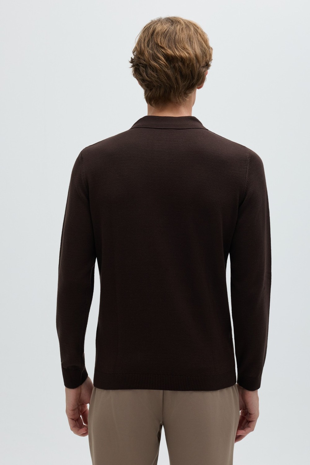 Kahve Regular Fit Pamuklu Polo Yaka Triko Kazak