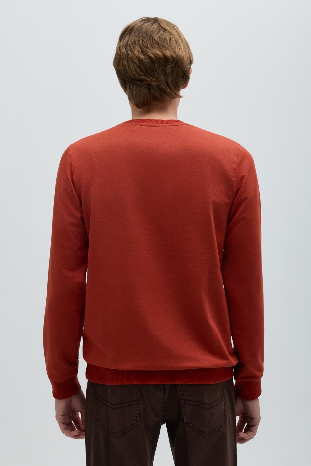 Kiremit Bisiklet Yaka Basic Erkek Sweatshirt