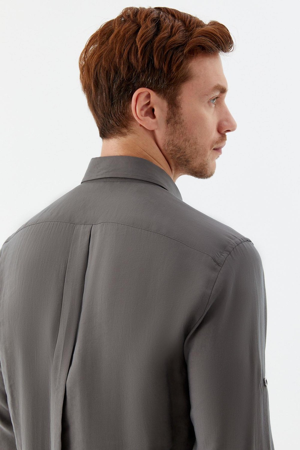 Haki %100 Pamuk Klasik Yaka Cepli Slim Fit Gömlek