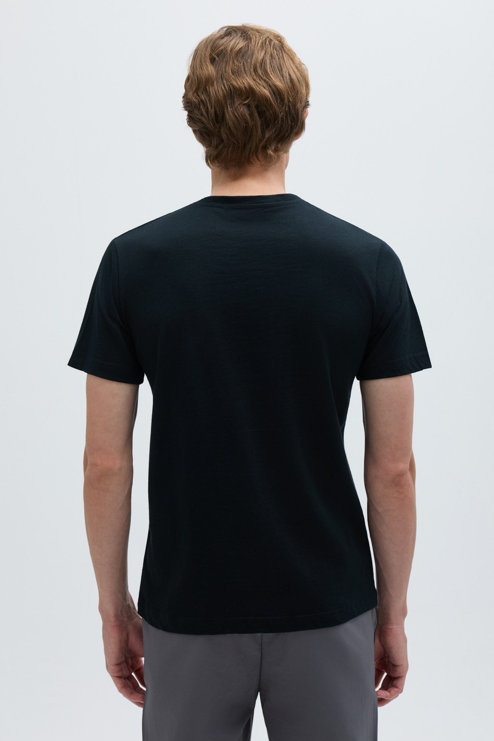 Koyu Antrasit %100 Pamuk Bisiklet Yaka Düz Renk Basic T-Shirt