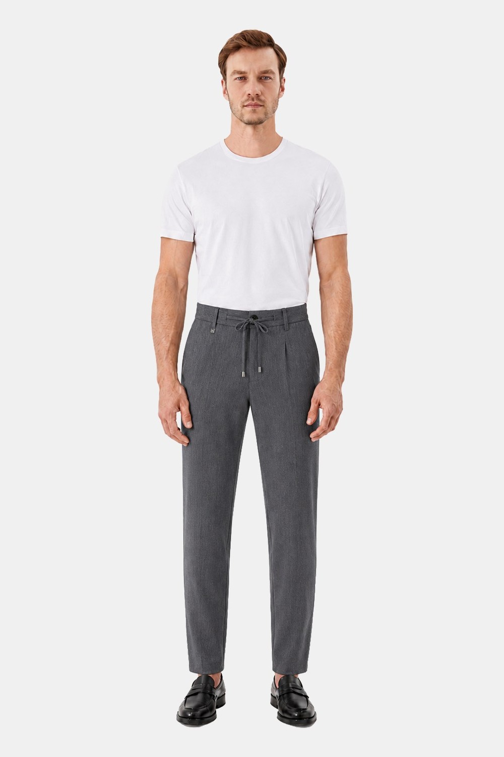 Koyu Gri Slim Fit Dokuma Yan Cep Jogger Pantolon