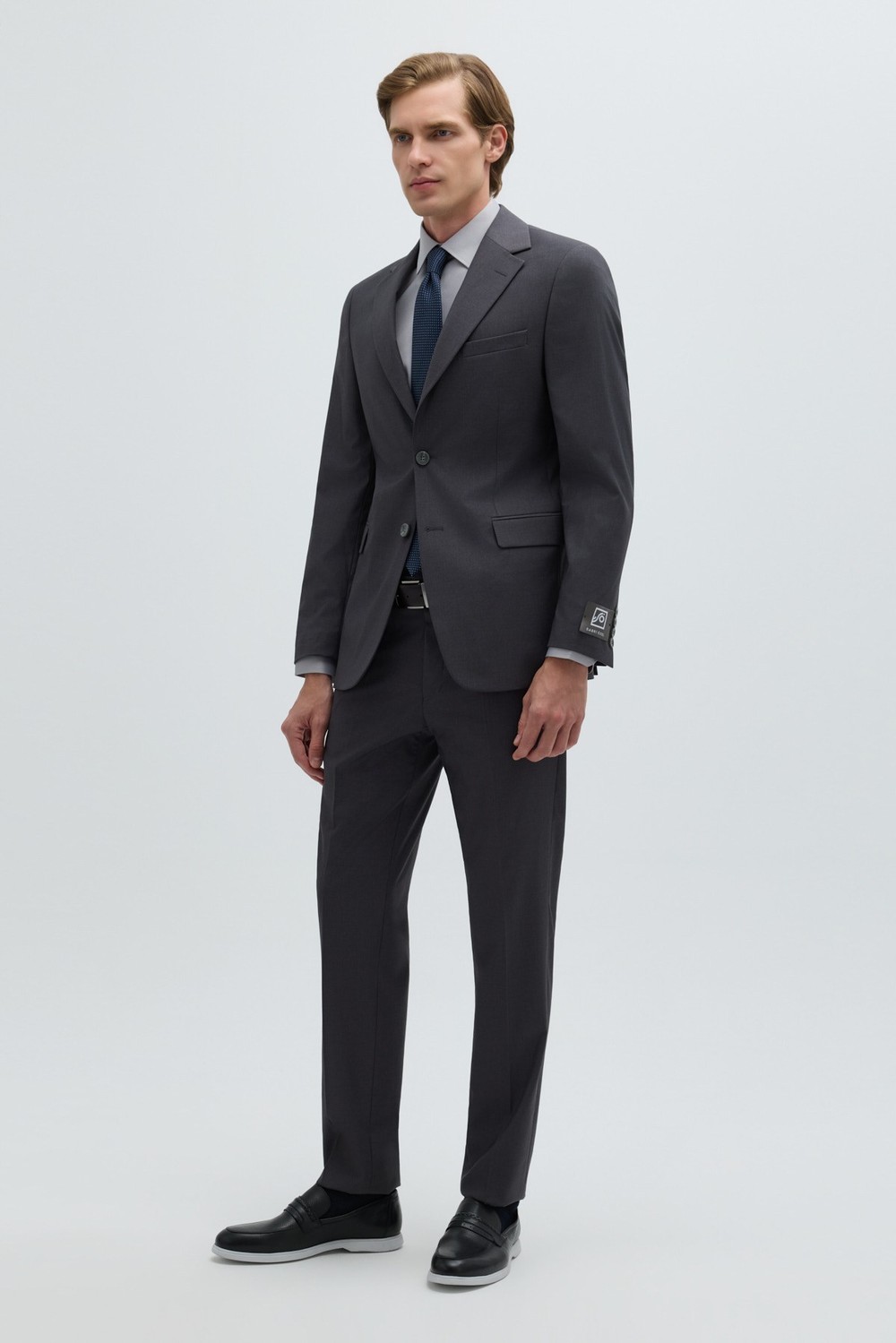 Koyu Gri Slim Fit Düz Paça 6 Drop Mono Yaka Klasik Takım Elbise