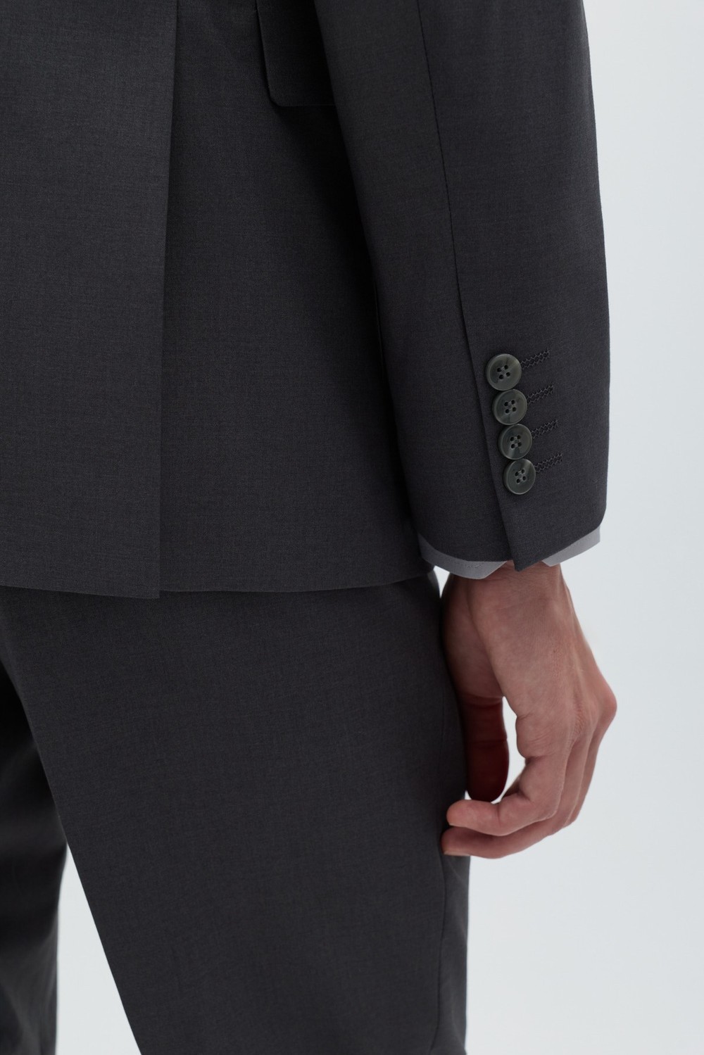 Koyu Gri Slim Fit Düz Paça 6 Drop Mono Yaka Klasik Takım Elbise