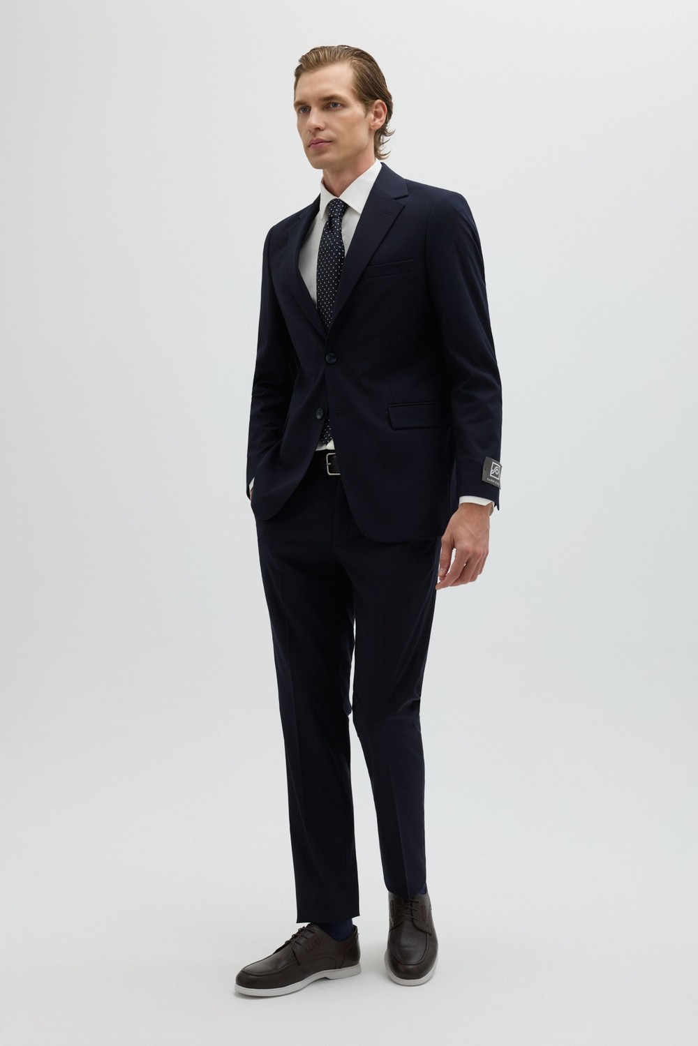 Koyu Lacivert Slim Fit Düz Paça 6 Drop Mono Yaka Klasik Takım Elbise