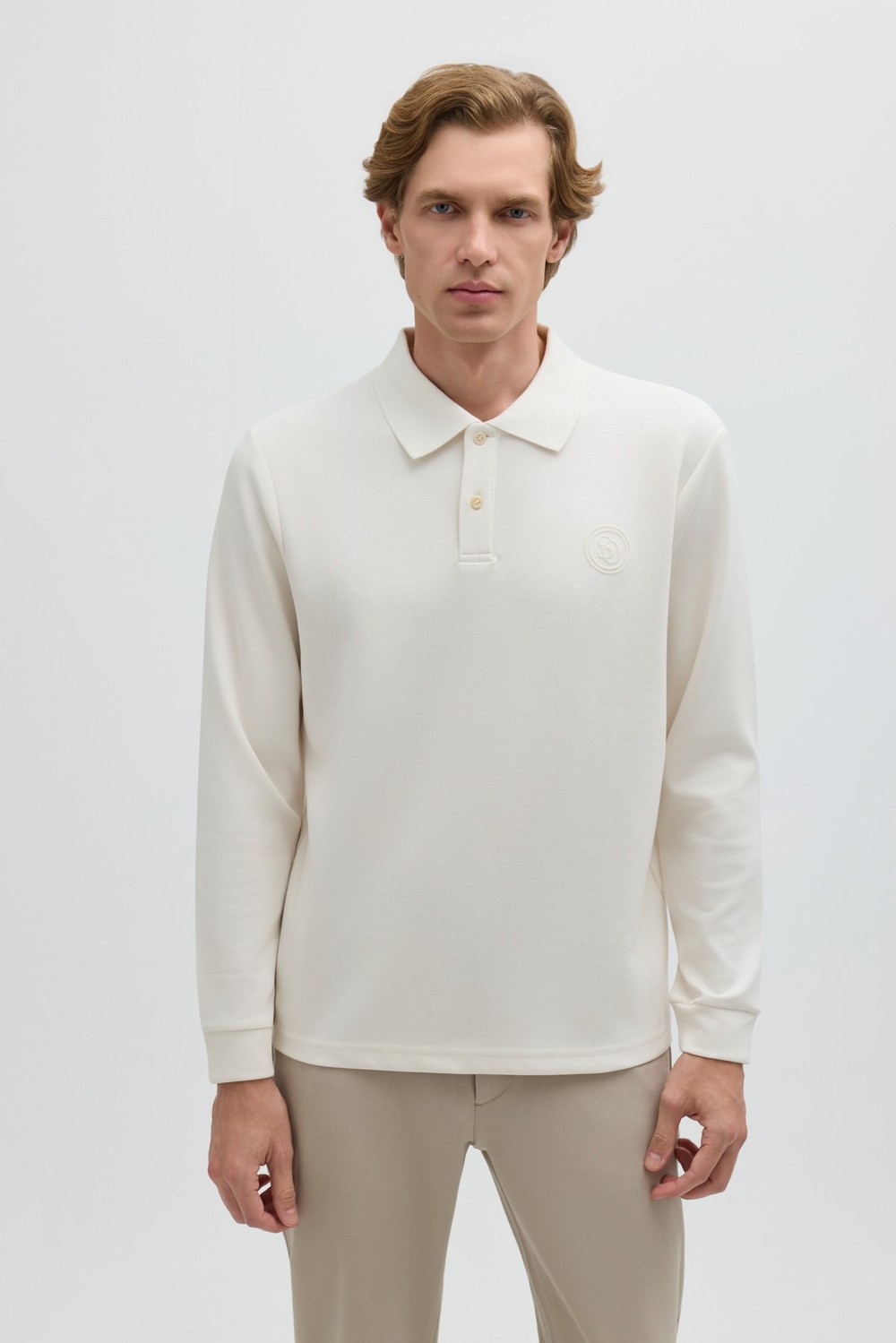 Krem Regular Fit Polo Yaka Erkek Sweatshirt