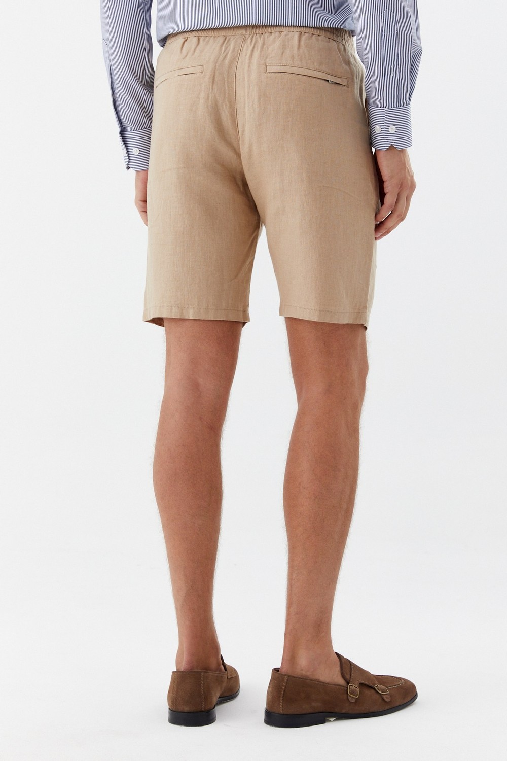 Kum %100 Keten Regular Fit Beli Lastikli Bermuda Şort