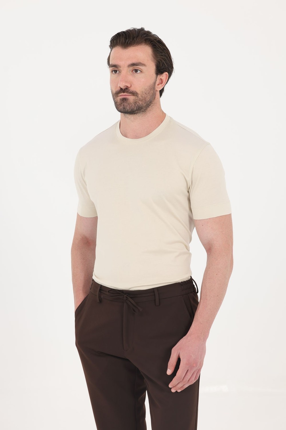 Kum Beji %100 Pamuk Regular Fit Bisiklet Yaka Basic T-shirt